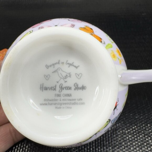Harvest Green Studio Multicolor Butterfly Pattern Bone China Teacup Saucer Set - Picture 10 of 14